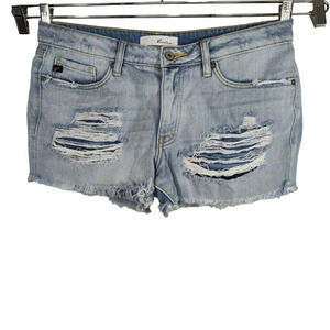 Kancan Ripped Denim Jean Short Shorts Cut Off Juniors Size 11 29 Blue Light Wash
